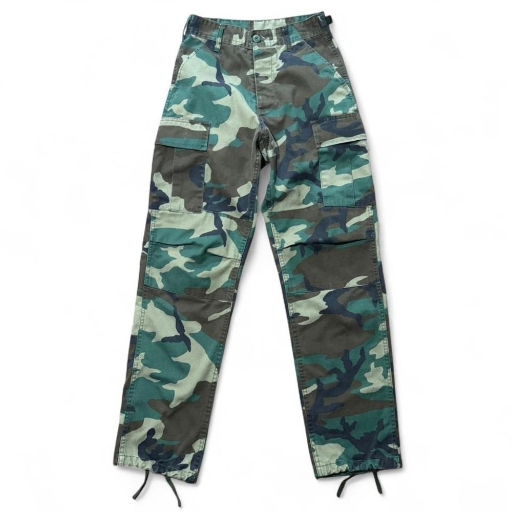 Vintage Military Issue Green Camouflage Army Cargo Pants 23-27x30" Adjustable